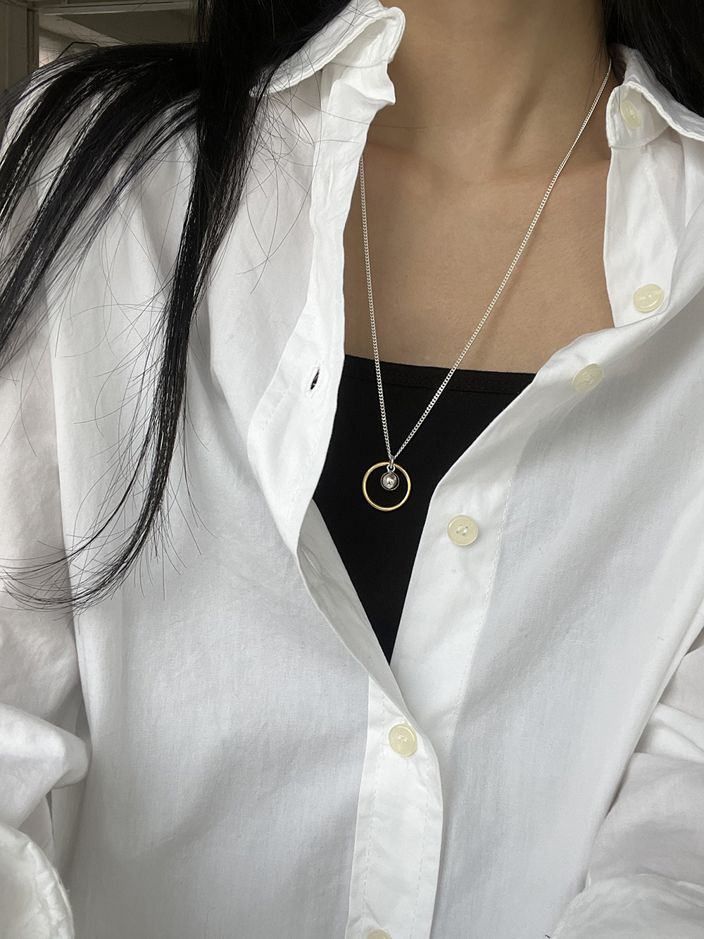 [92.5 silver] combie circle necklace