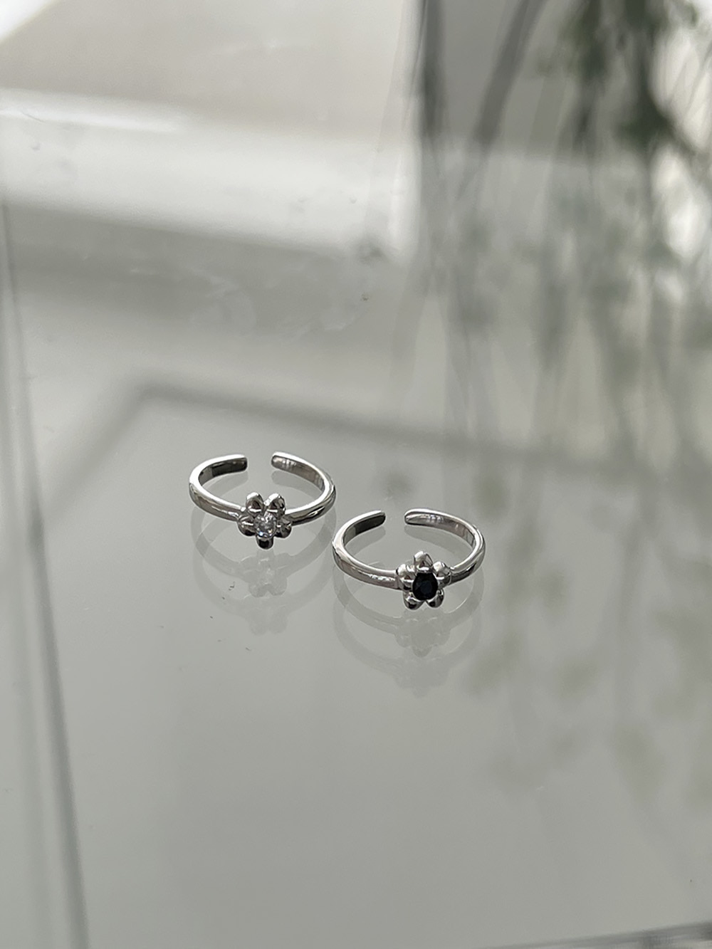 [92.5 silver] flower stone ring (2color)