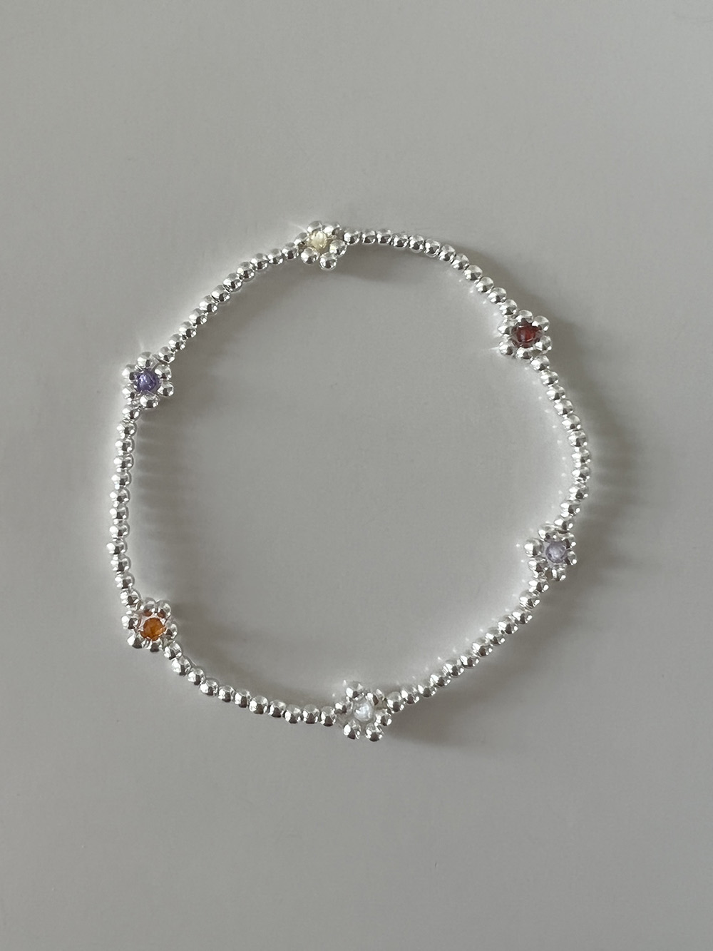 [92.5 silver] Flower stone bracelet