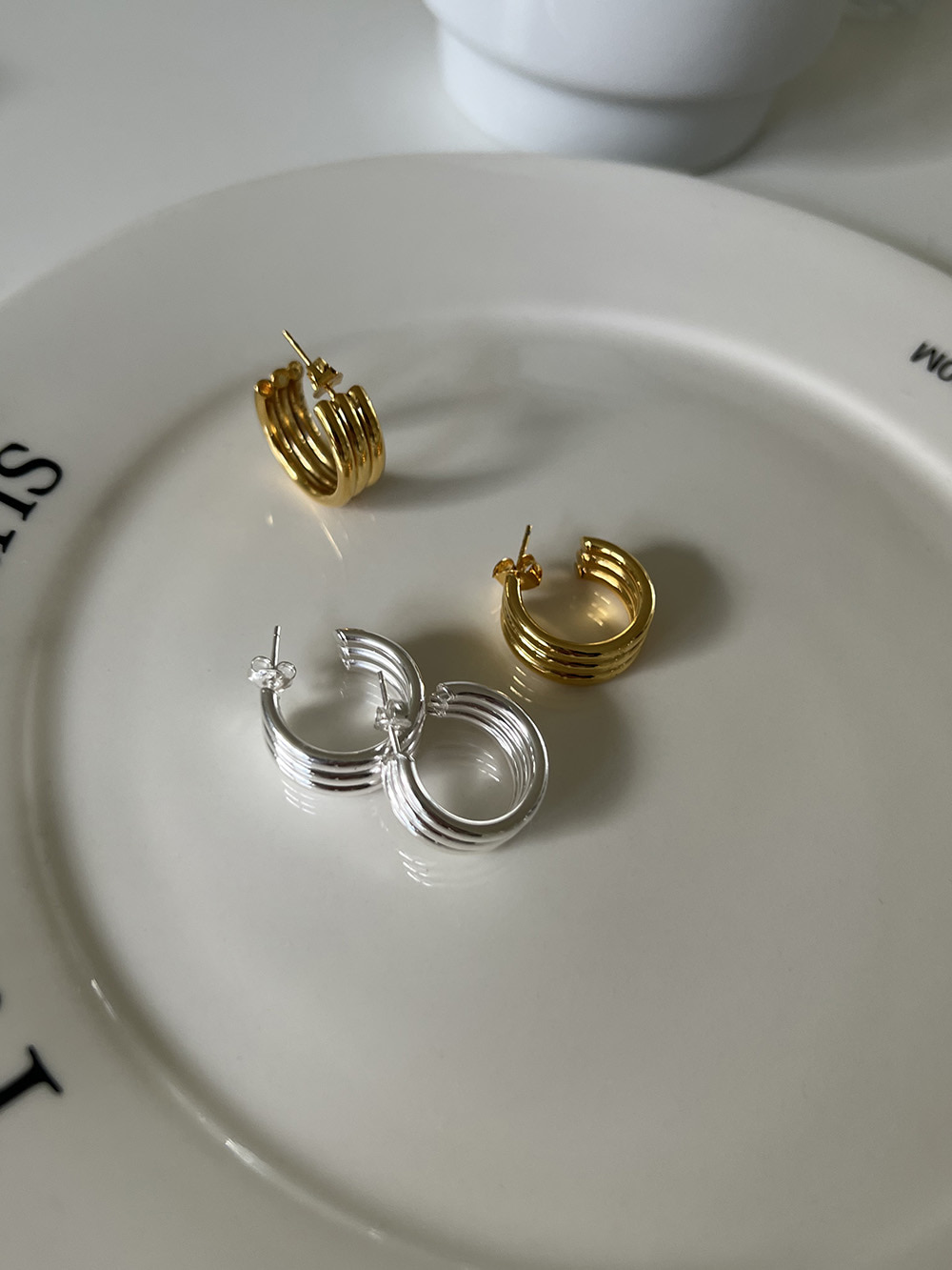[92.5 silver] 3line half earring (2color)