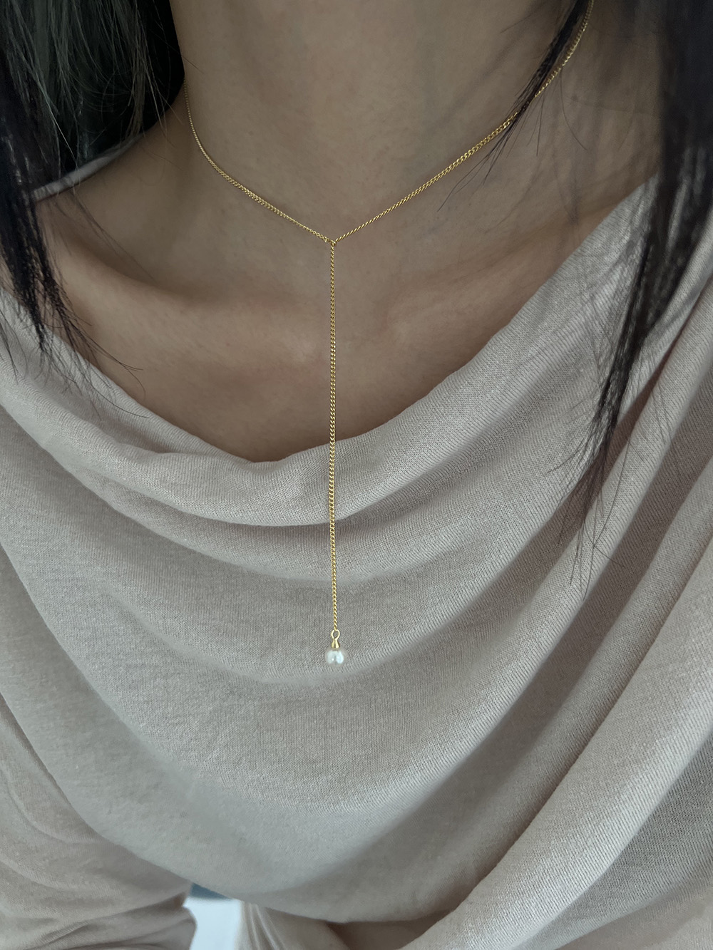 [92.5 silver] Point pearl long necklace (2color)
