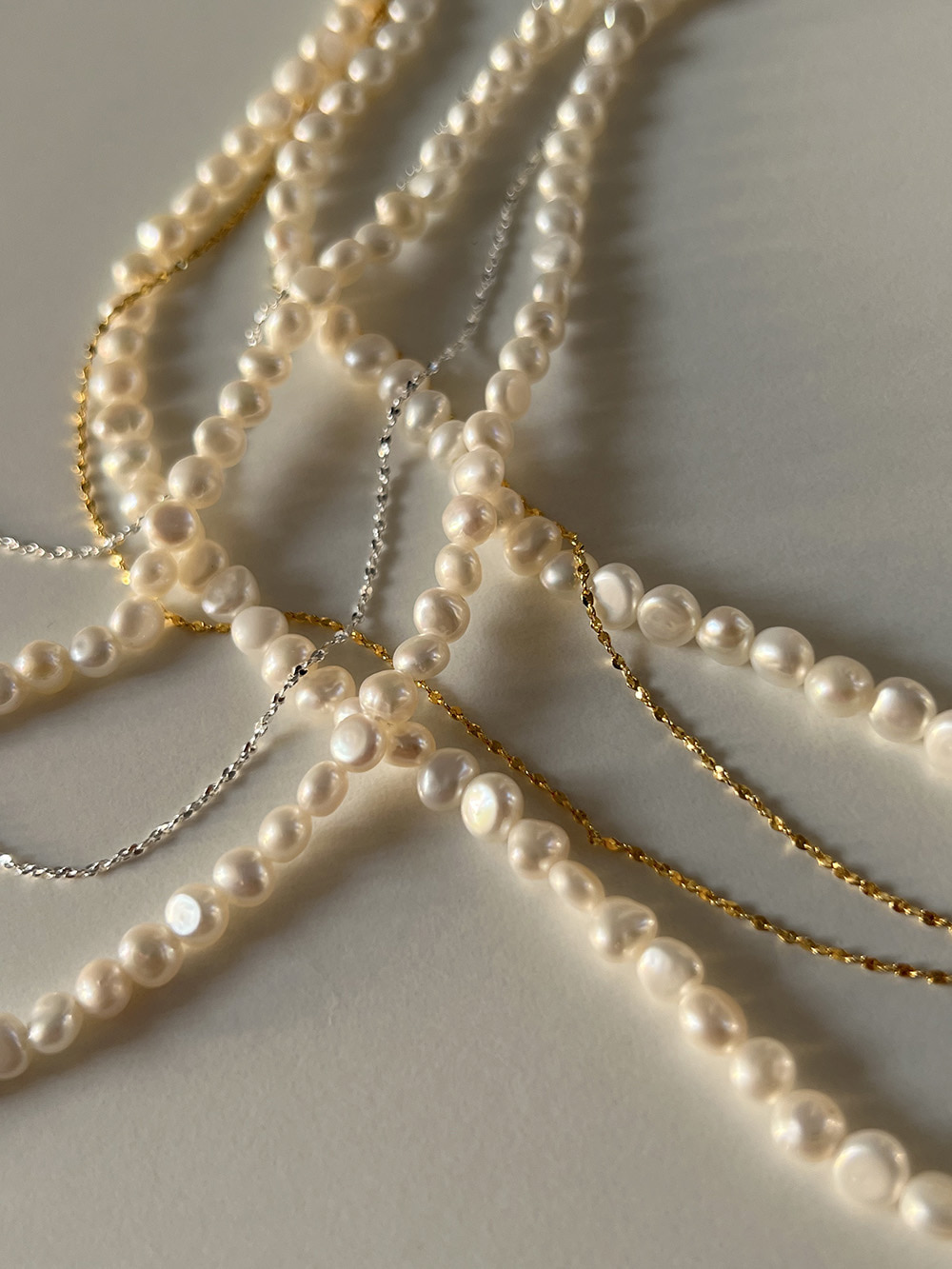 [92.5 silver] Chain layered pearl necklace (2color)