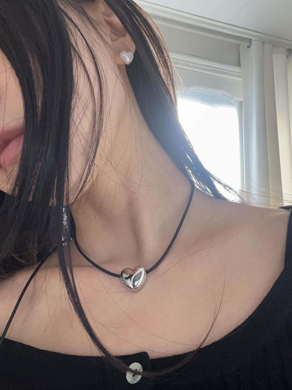 [92.5 silver] Glossy heart earring (4size)
