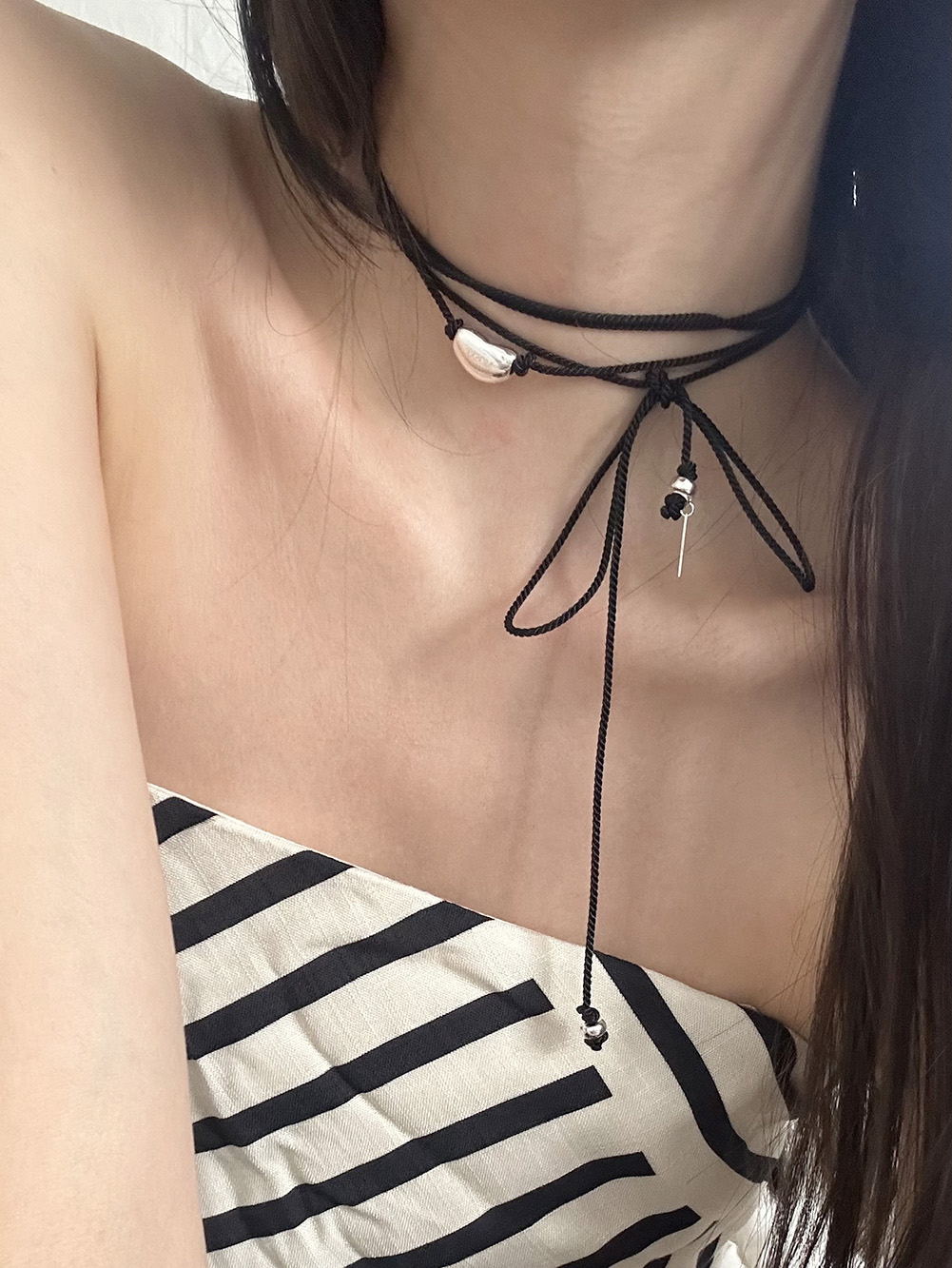 [made/925silver] Long string bean necklace (2color)