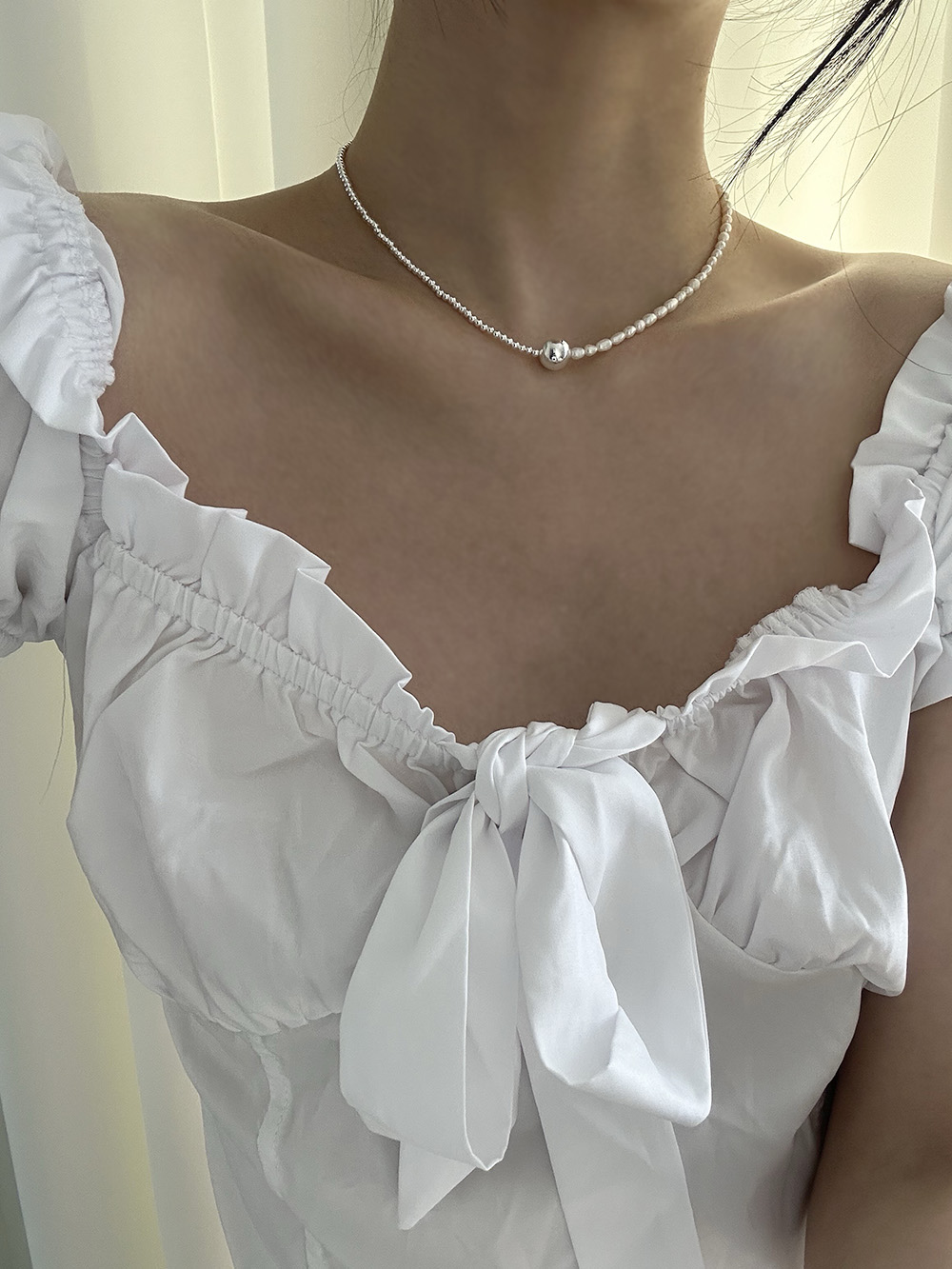 [92.5 silver] Center ball necklace