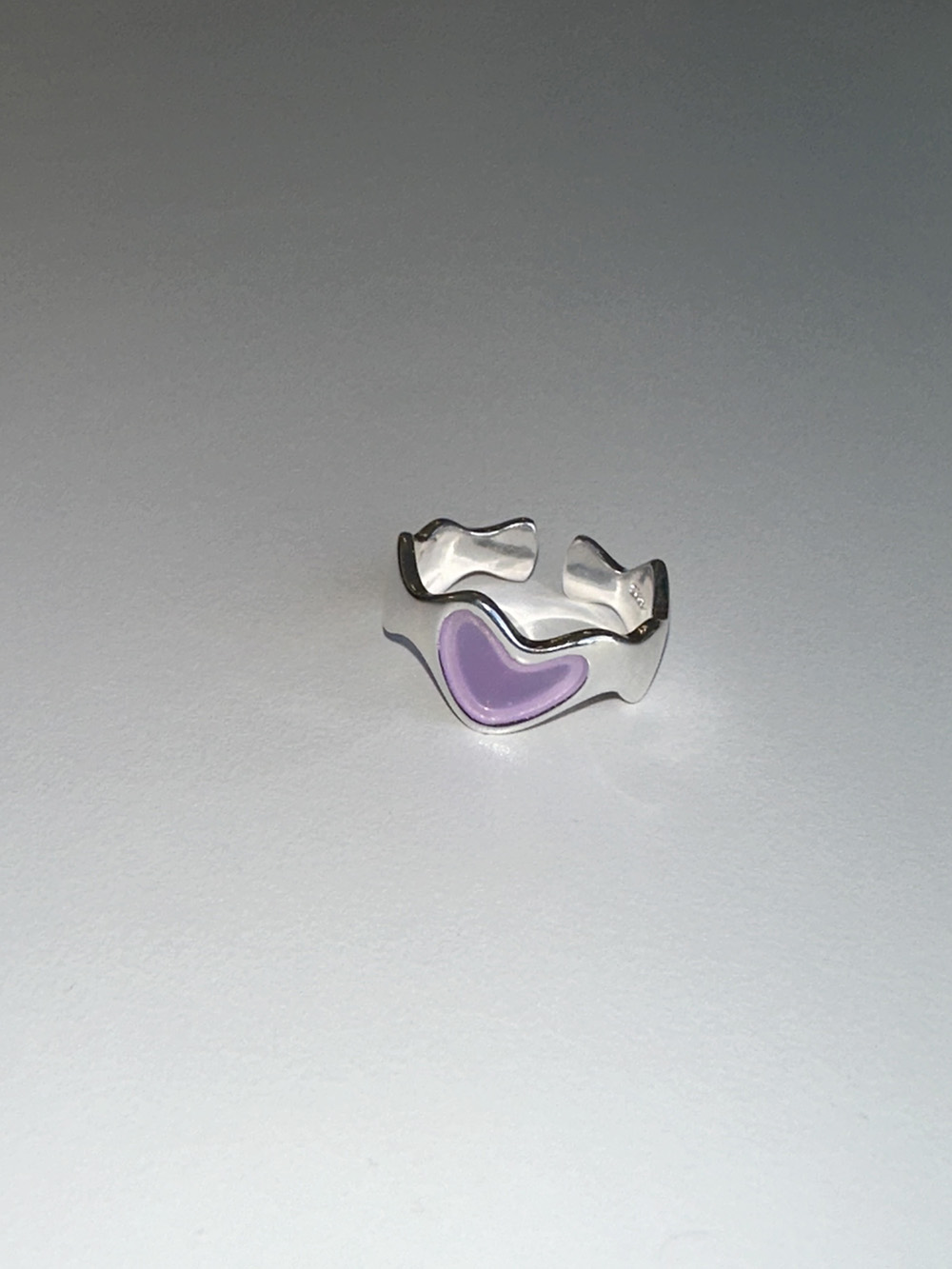 [92.5silver] Wave purple heart ring