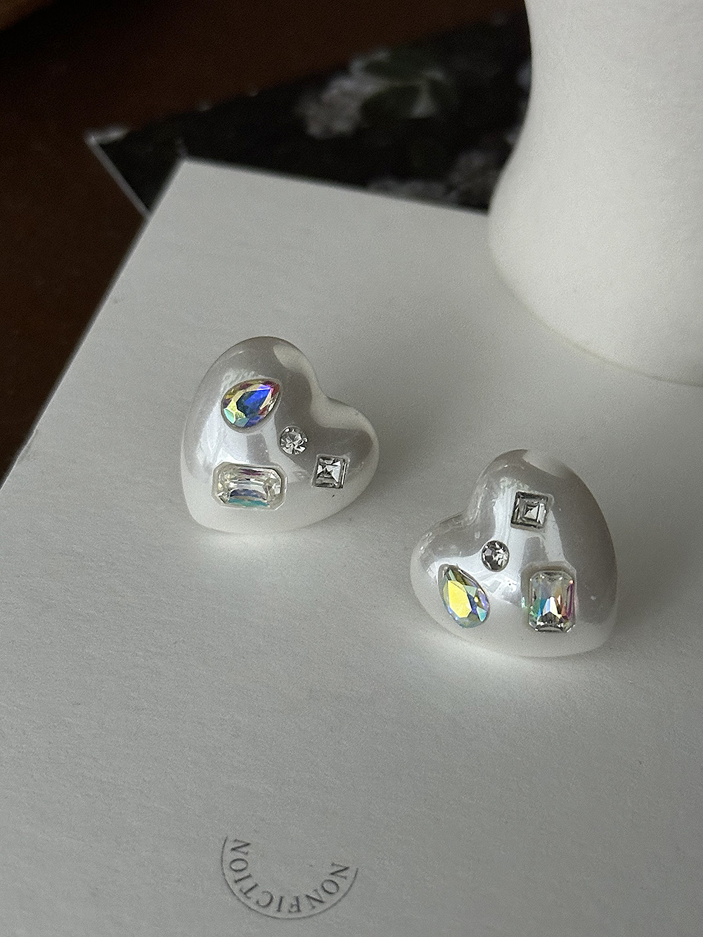 [92.5silver] Jewel heart earring