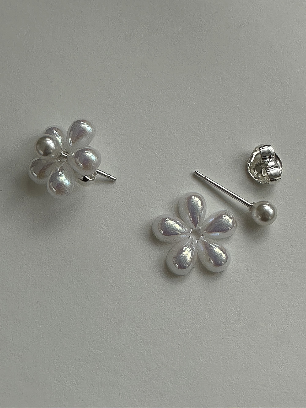 [92.5silver] 2way flower pearl earring