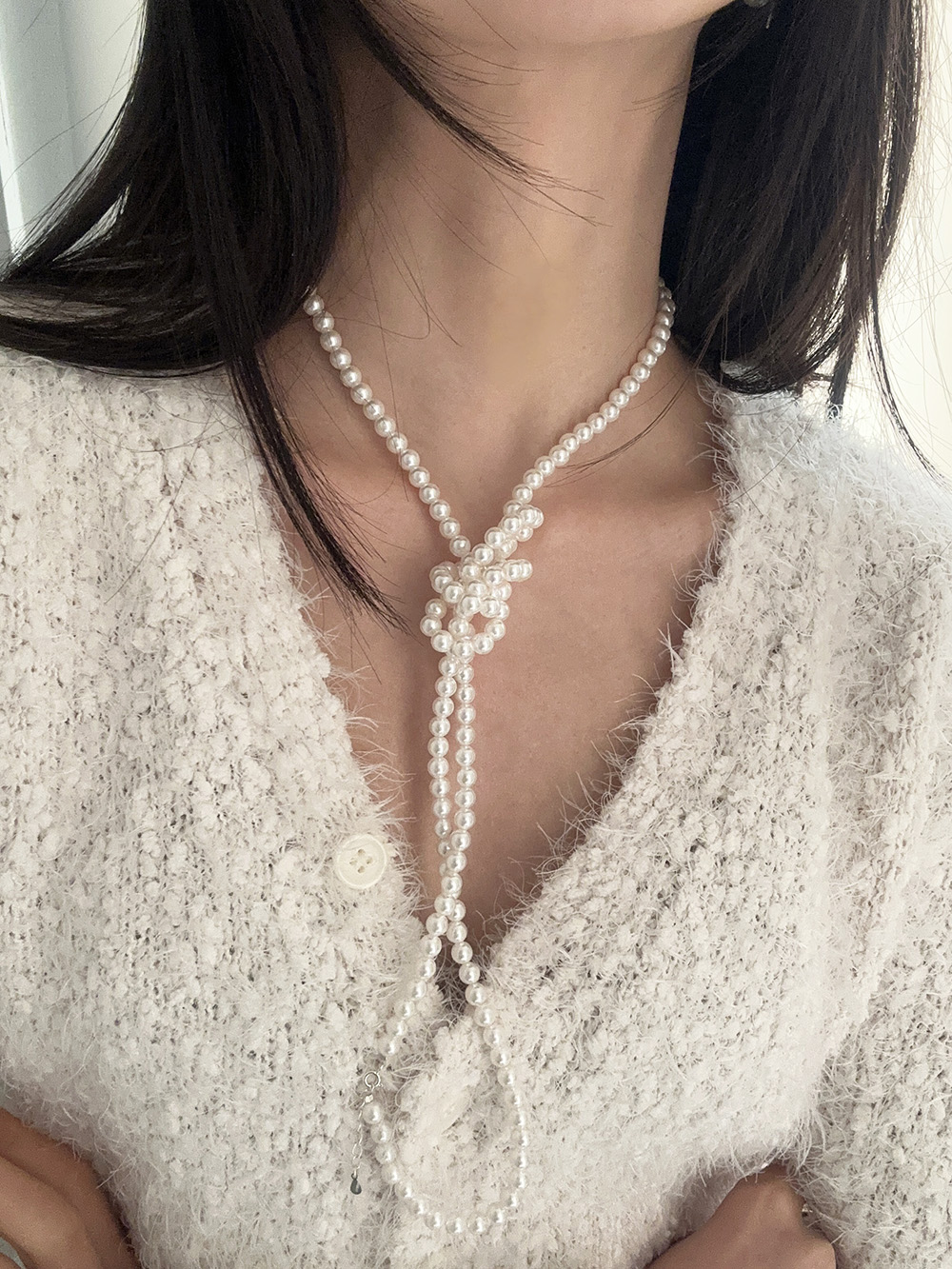[92.5silver] 3way long pearl necklace