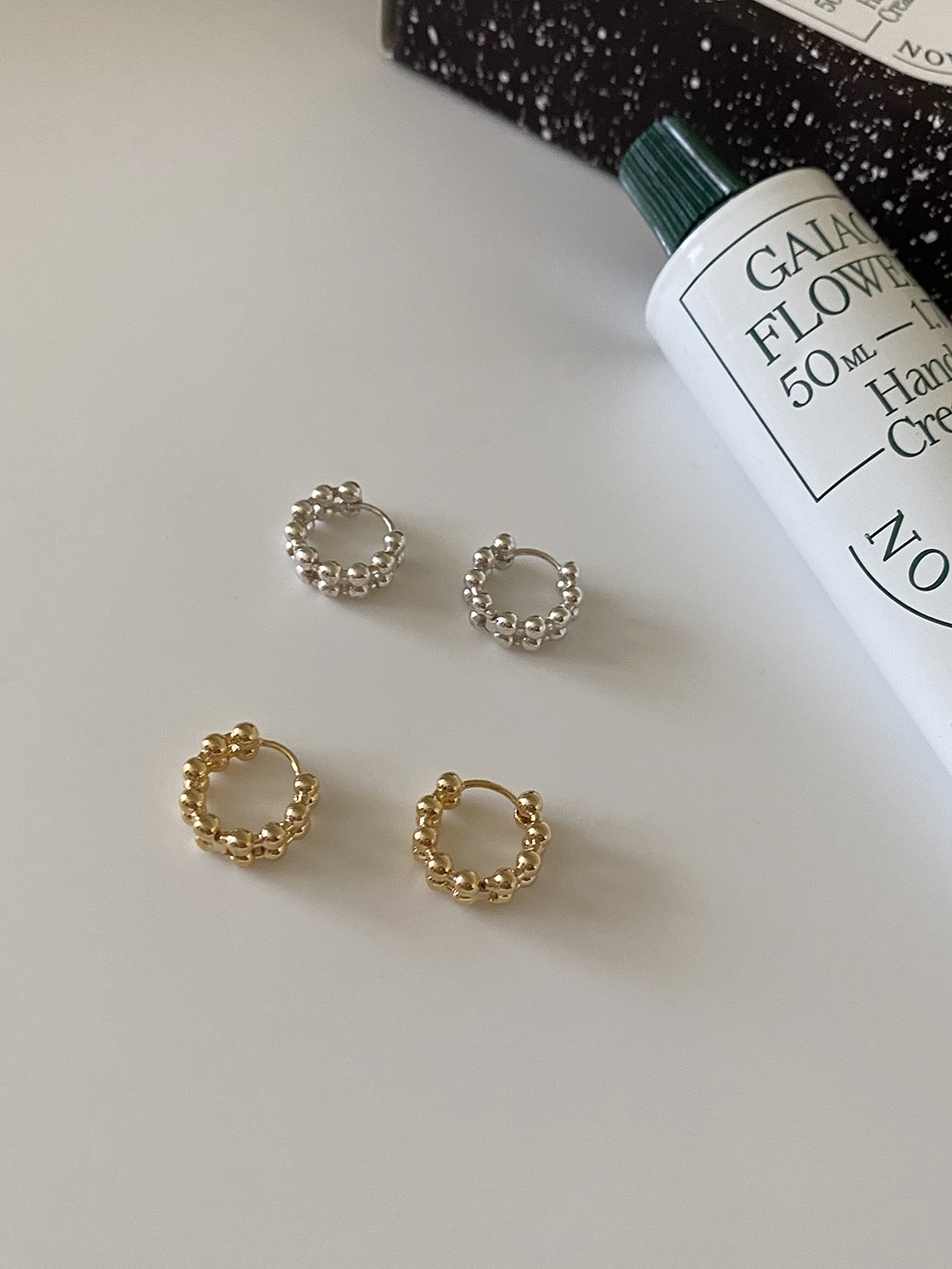 [92.5s silver] double dot earring (2color)