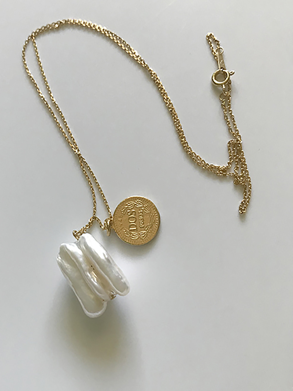 [92.5 silver] coin + pearl necklace