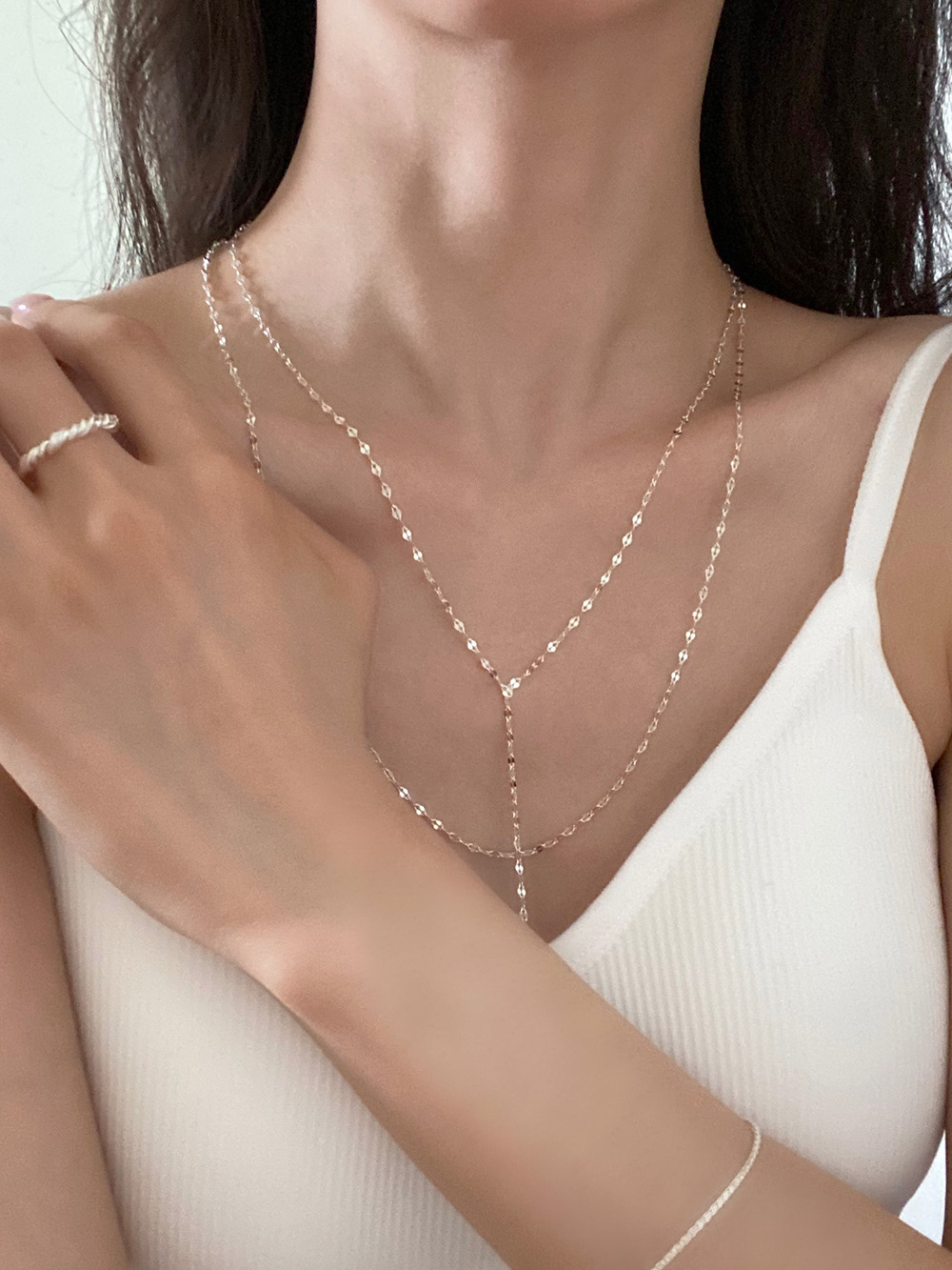 [92.5 silver] glitter Y necklace (2pcs set)
