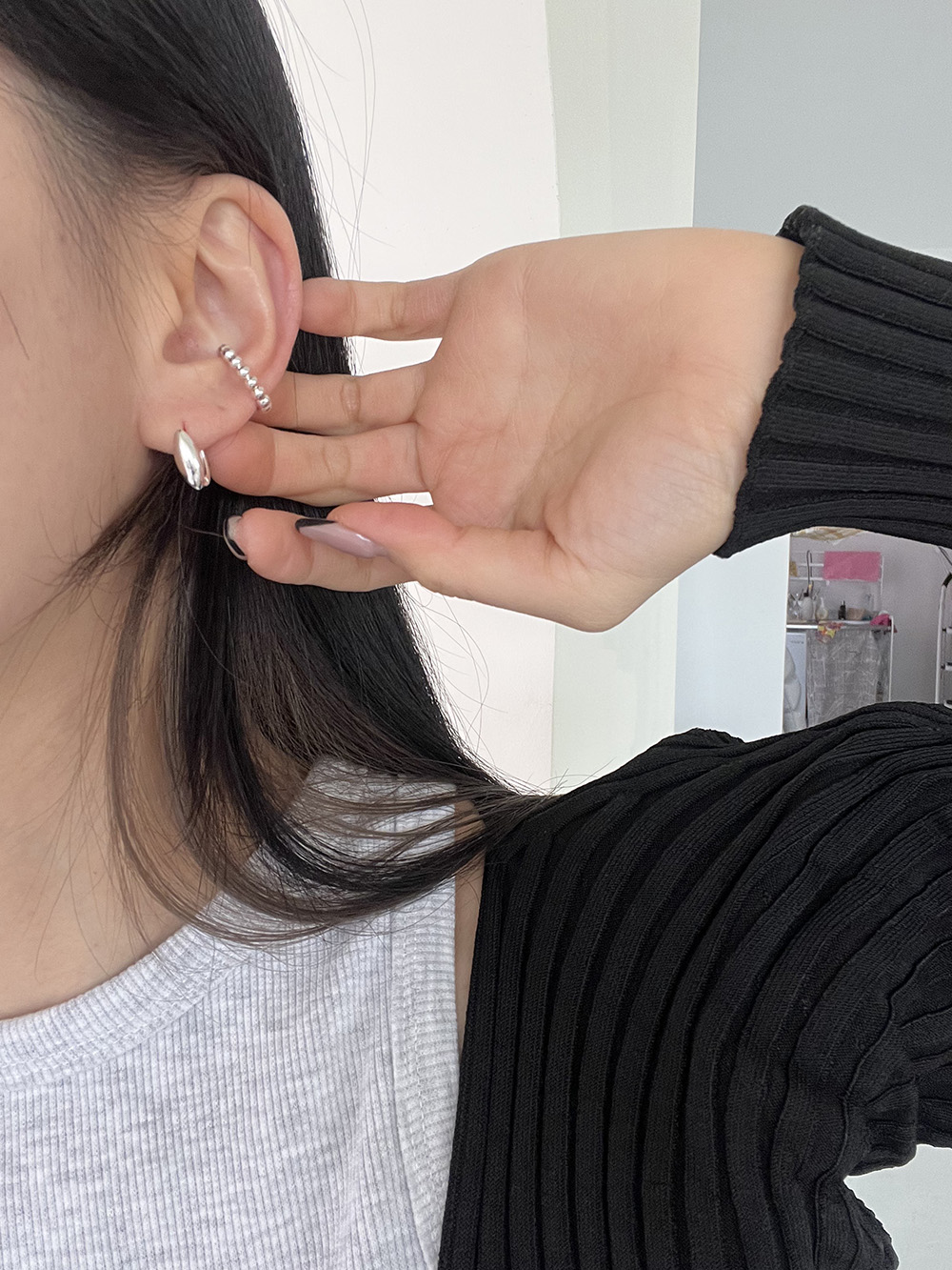 [92.5 silver] dot earcuff (2color)