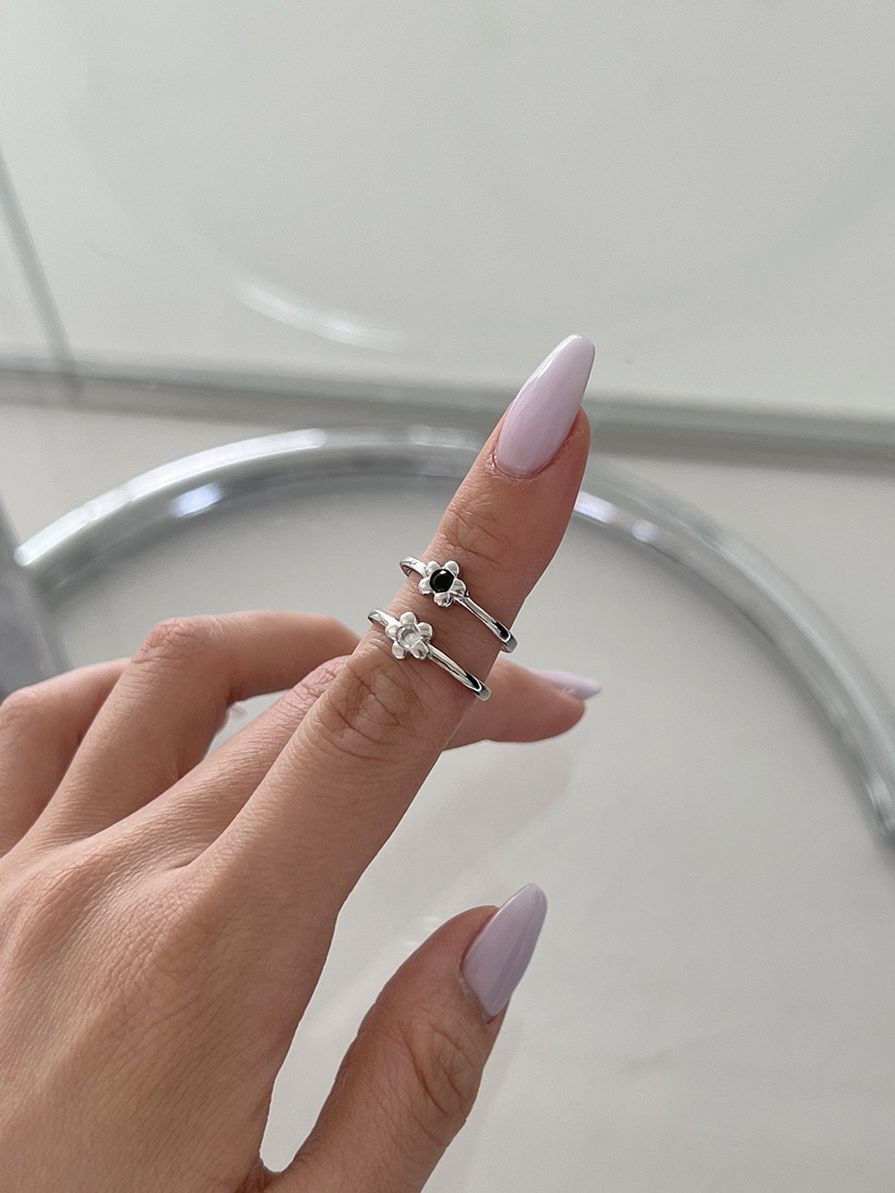 [92.5 silver] flower stone ring (2color)