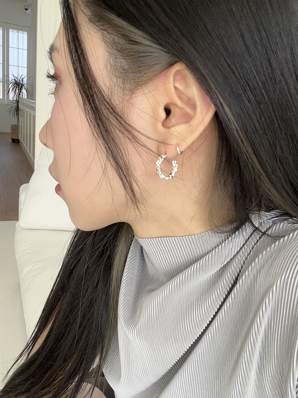 [92.5 silver] heart chain earring