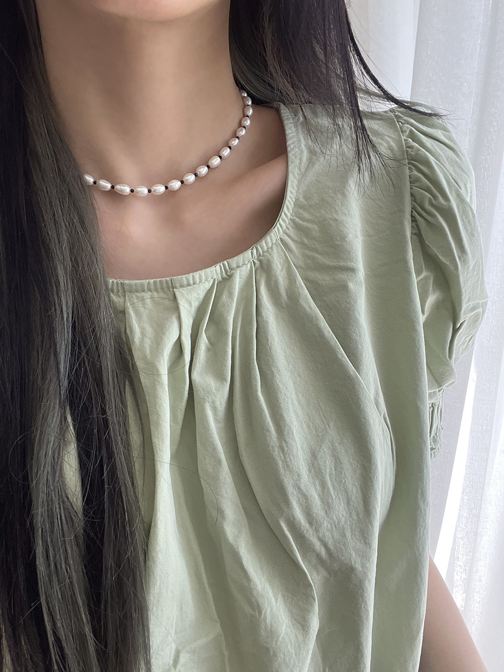 [92.5 silver] black pearl necklace
