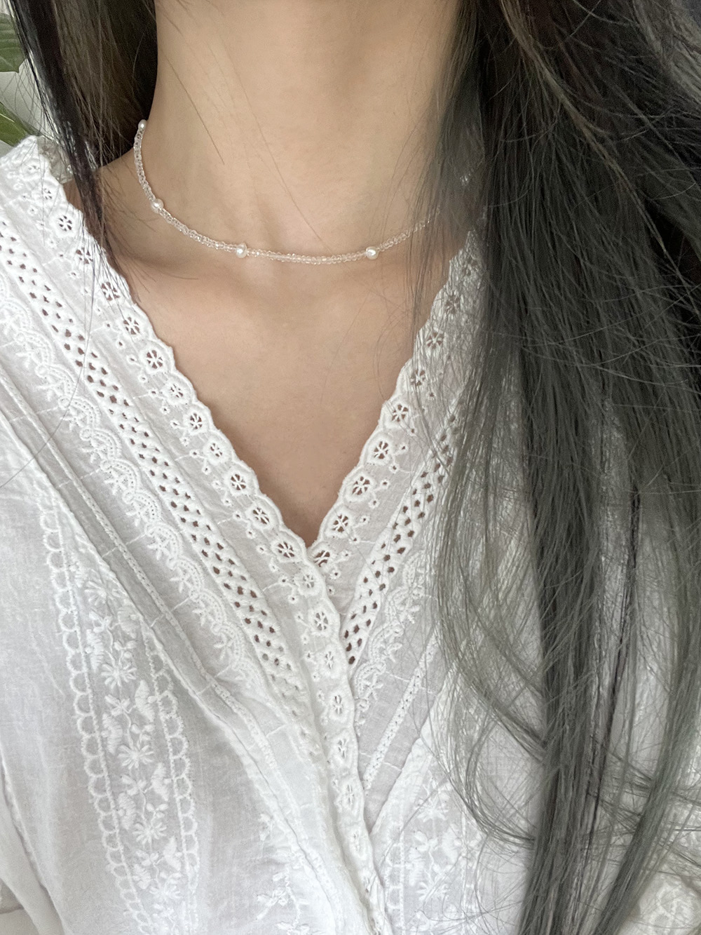 [92.5 silver] Daily glass necklace