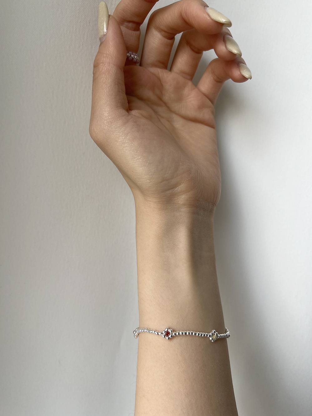 [92.5 silver] Flower stone bracelet