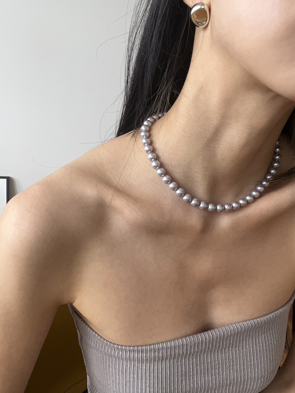 [92.5 silver] Grey pearl necklace