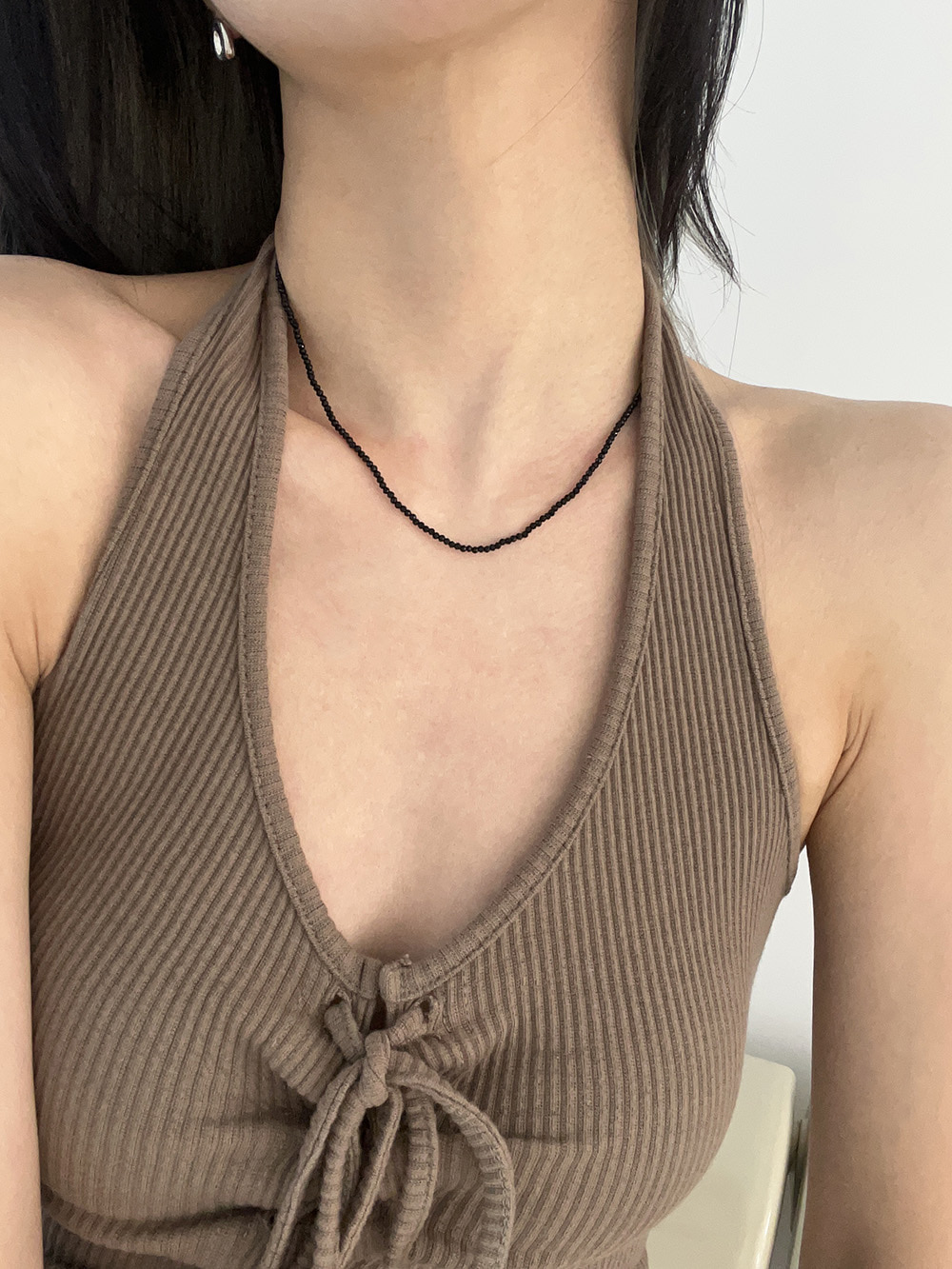 [92.5 silver] Black beads necklace