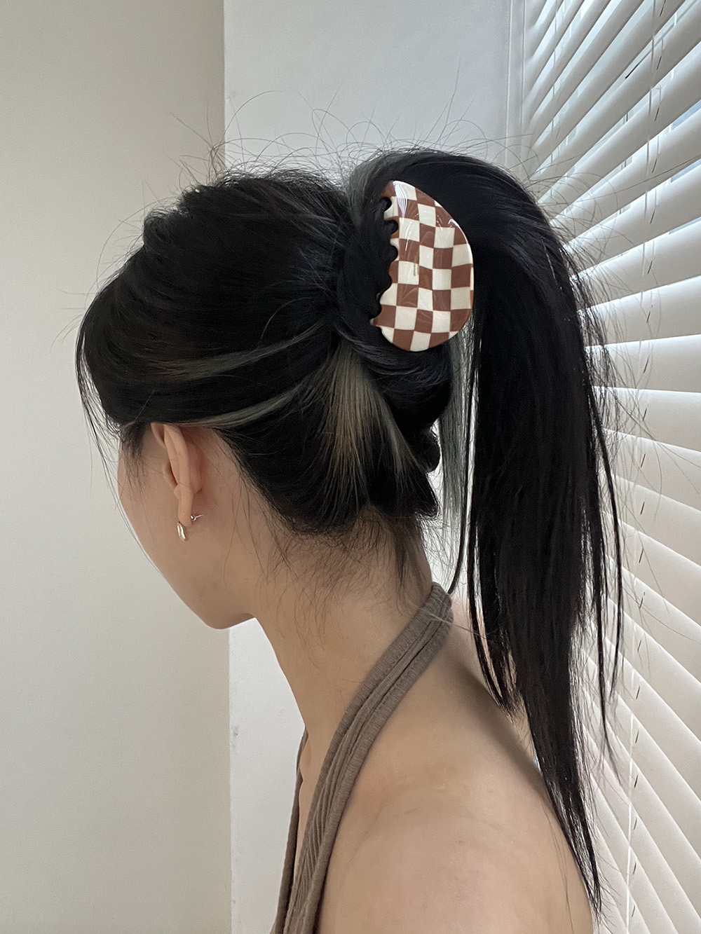 Brown checker board hair-clip