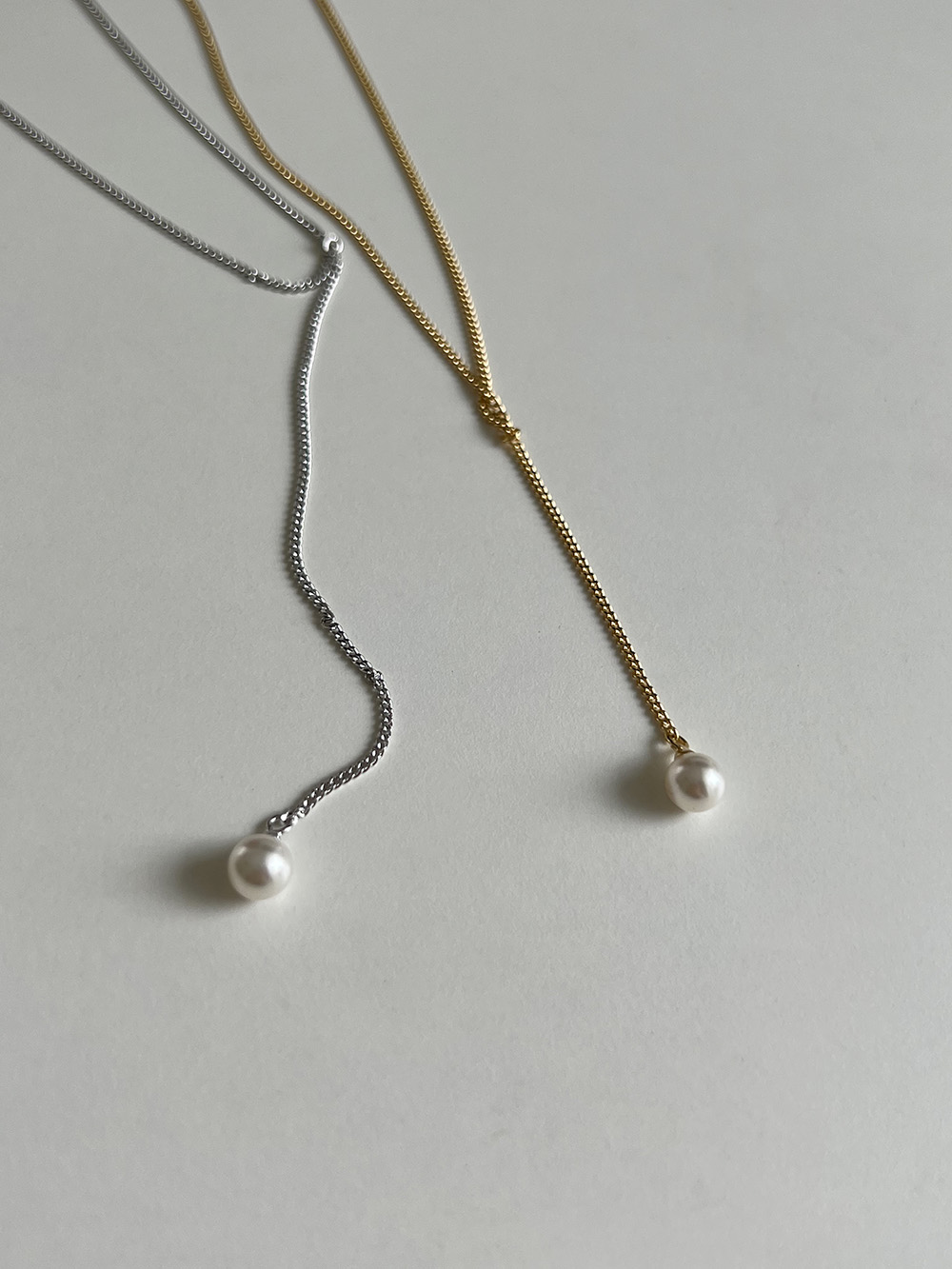 [92.5 silver] Point pearl long necklace (2color)