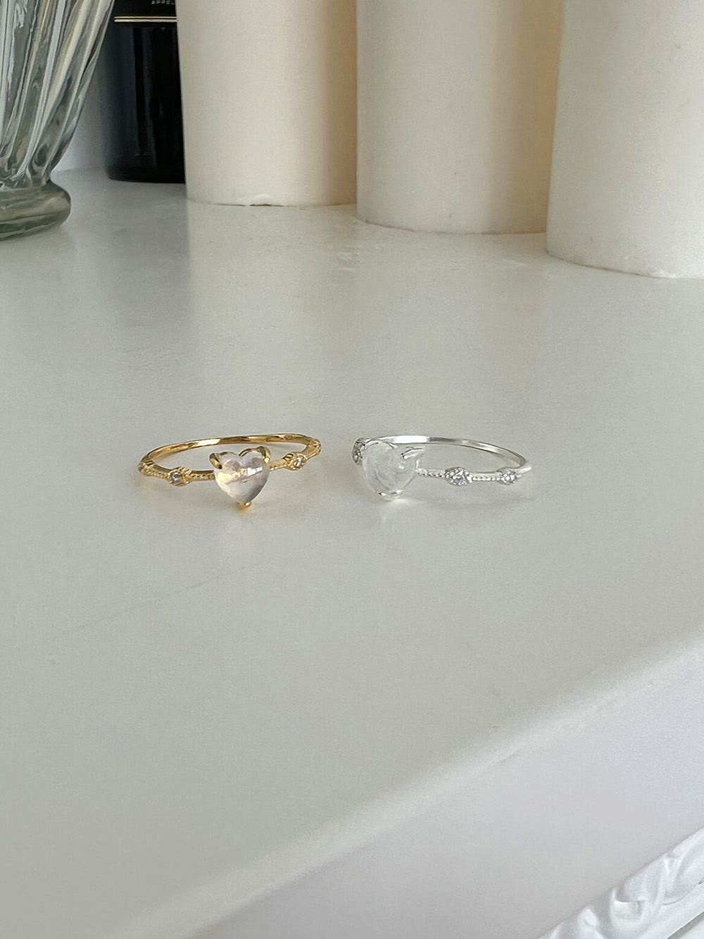 [92.5 silver] Aqua heart ring (2color)
