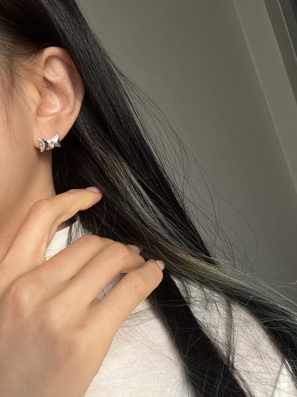 [92.5 silver] Sparkle ribbon earring