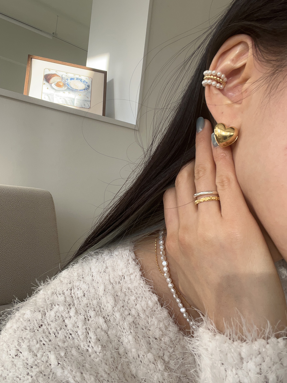 [92.5 silver] Pearl earcuff (2color)