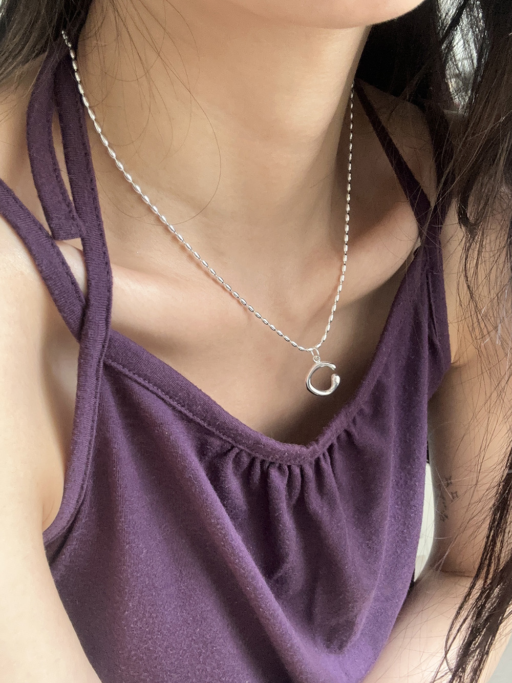 [92.5 silver] C sausage necklace (2color)