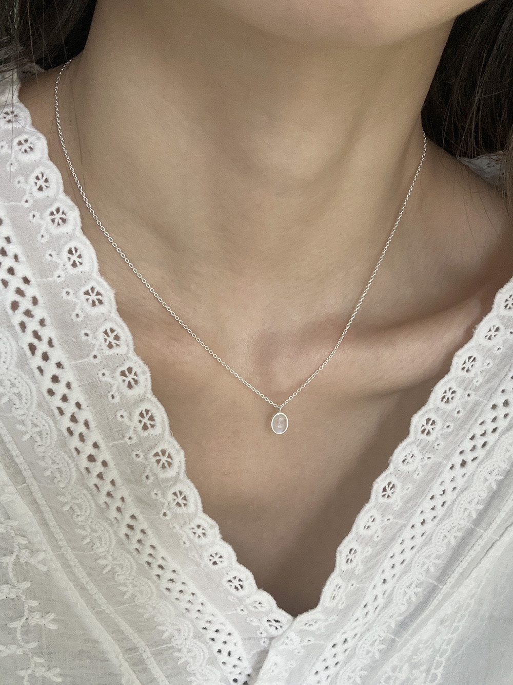 [92.5 silver] Small moonstone necklace