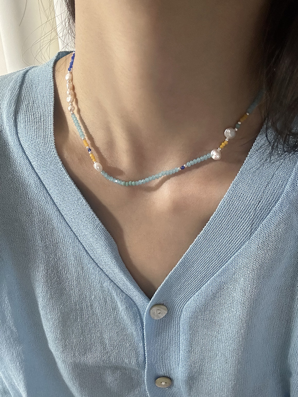 [92.5 silver] Marine pearl necklace