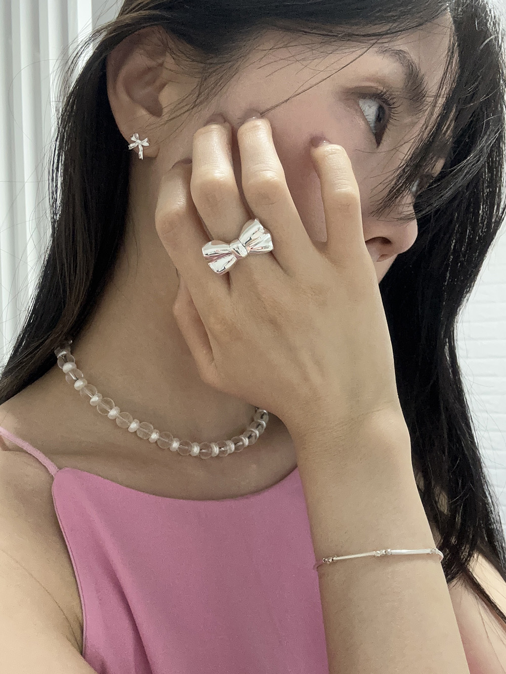 [92.5 silver] Cute ribbon earring