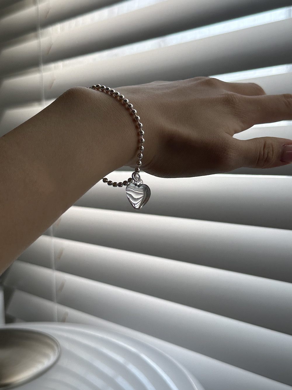 [92.5silver] Clear heart bracelet