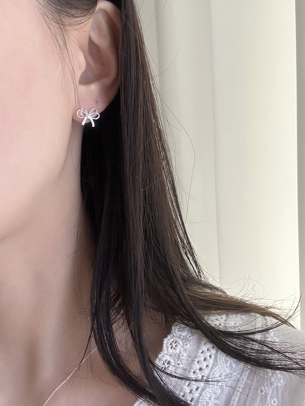 [92.5silver] Solid ribbon earring
