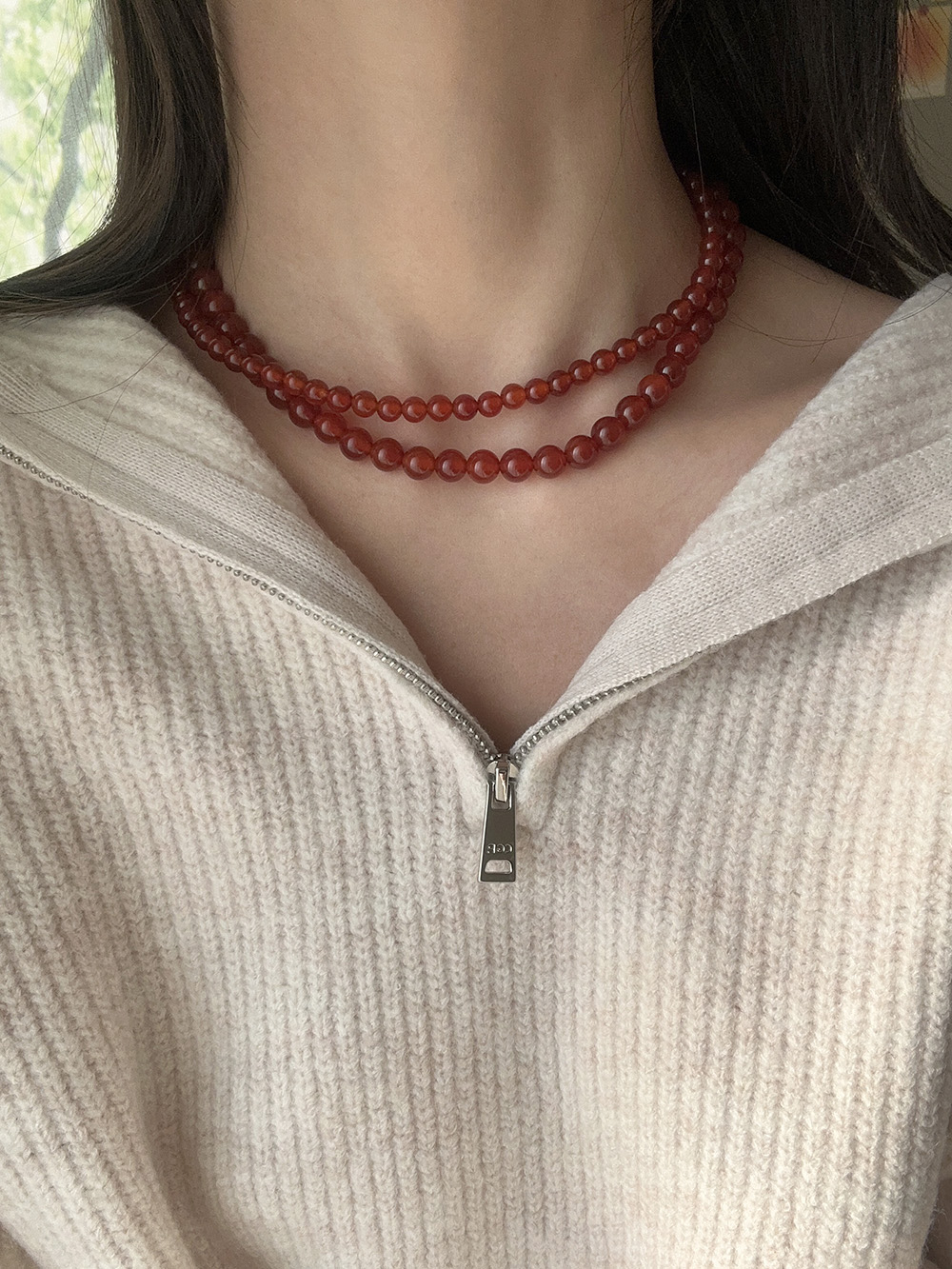 [92.5silver] Red onyx necklace (2size)