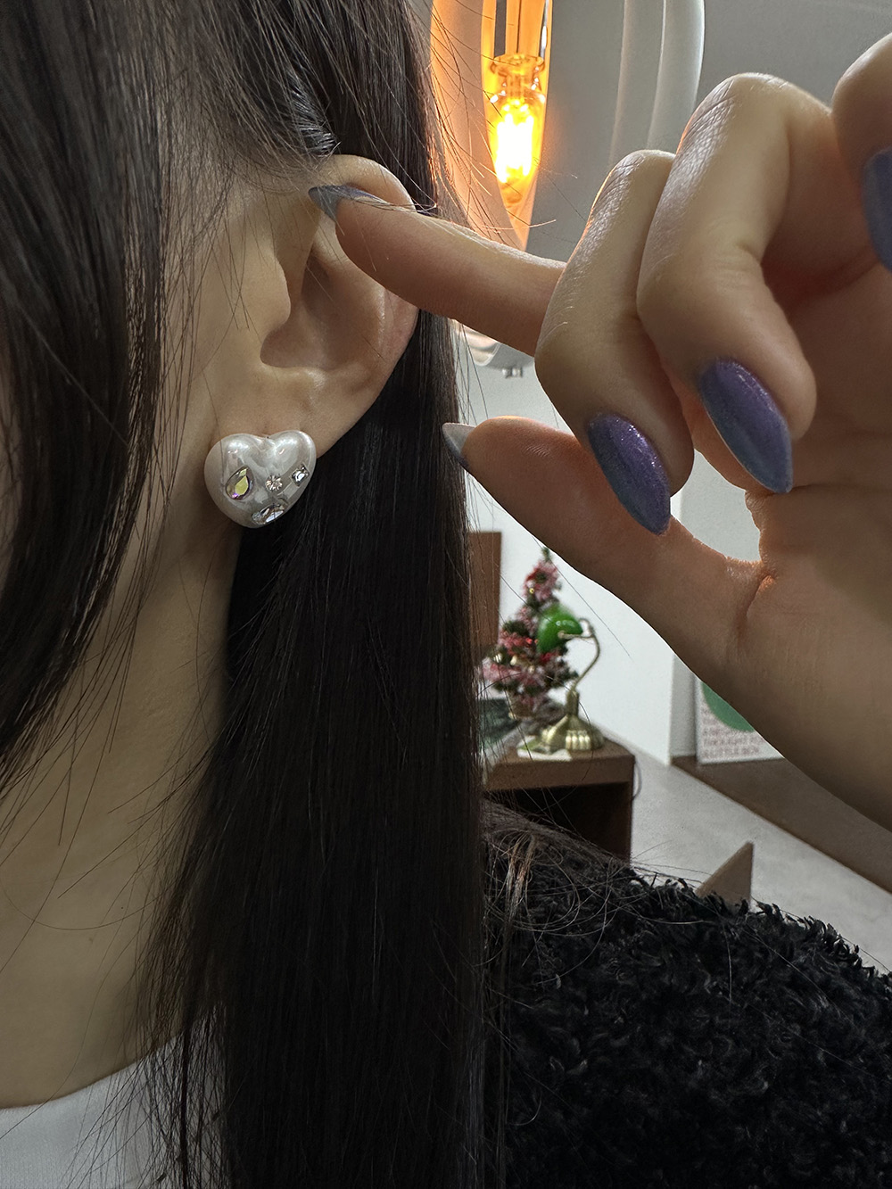 [92.5silver] Jewel heart earring